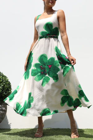 DD8107, PRINTED SQUARE NECK MIDI DRESSES