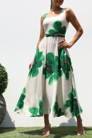 DD8107, PRINTED SQUARE NECK MIDI DRESSES
