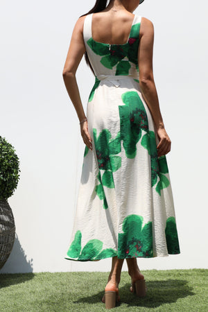 DD8107, PRINTED SQUARE NECK MIDI DRESSES