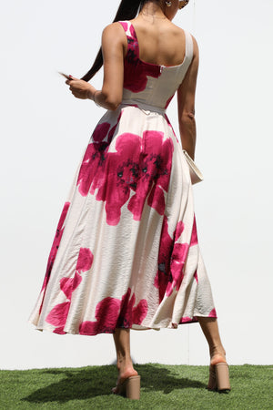 DD8107, PRINTED SQUARE NECK MIDI DRESSES
