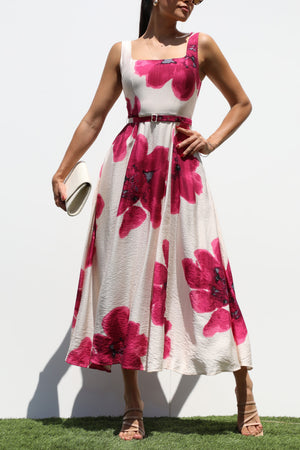 DD8107, PRINTED SQUARE NECK MIDI DRESSES