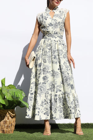 DD8017, PRINTED BUTTON DOWN MIDI DRESS