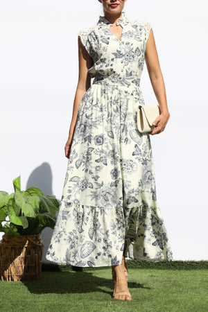 DD8017, PRINTED BUTTON DOWN MIDI DRESS