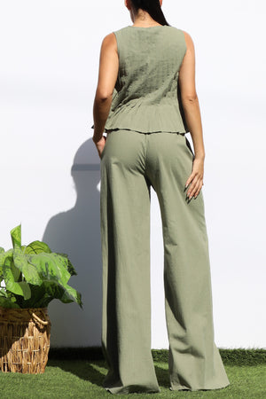 DD8158, RIBBON TIE WOVEN TOP AND PANTS SET