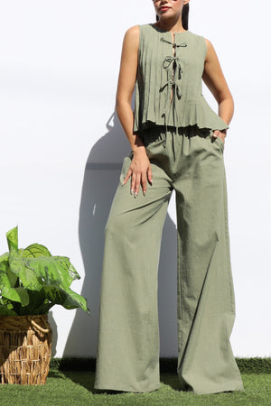 DD8158, RIBBON TIE WOVEN TOP AND PANTS SET