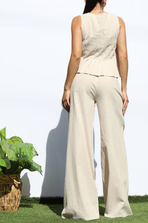 DD8158, RIBBON TIE WOVEN TOP AND PANTS SET