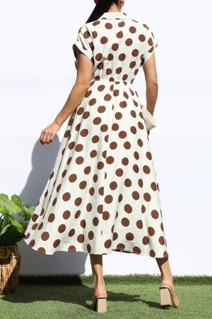 DD7881, POLKA DOT BUTTON DOWN MIDI DRESS