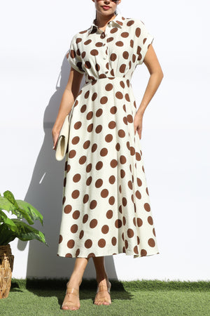 DD7881, POLKA DOT BUTTON DOWN MIDI DRESS