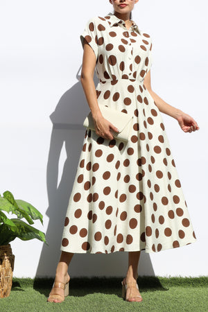 DD7881, POLKA DOT BUTTON DOWN MIDI DRESS