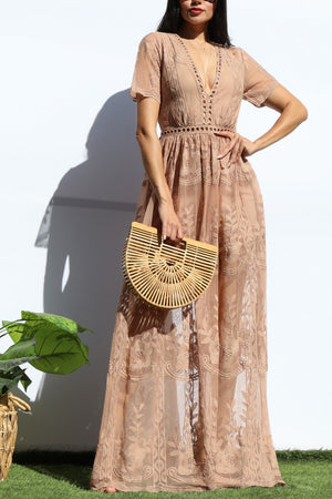 DD1401, LACE DEEP V NECK MAXI DRESS