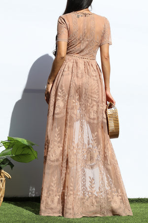 DD1401, LACE DEEP V NECK MAXI DRESS