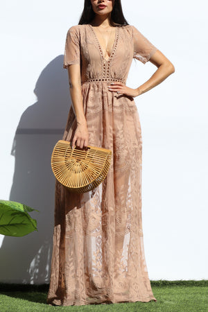DD1401, LACE DEEP V NECK MAXI DRESS