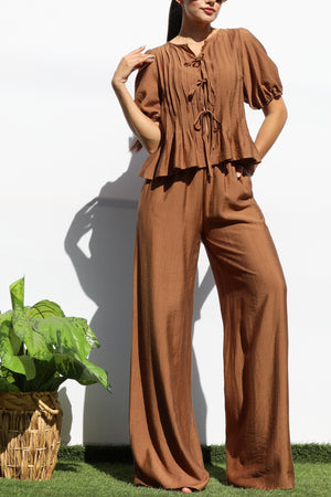 DD7948, RIBBON TIE TOP AND PANTS SET