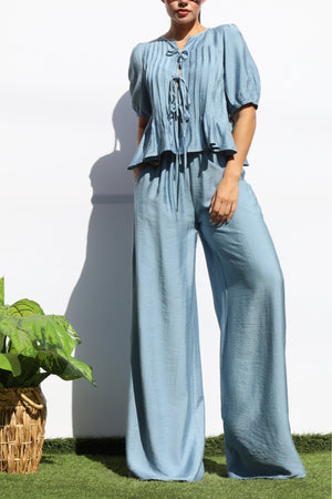 DD7948, RIBBON TIE TOP AND PANTS SET