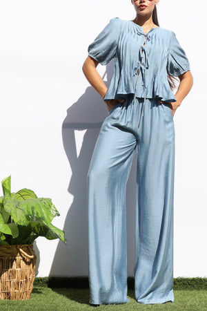 DD7948, RIBBON TIE TOP AND PANTS SET