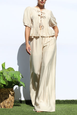 DD7948, RIBBON TIE TOP AND PANTS SET