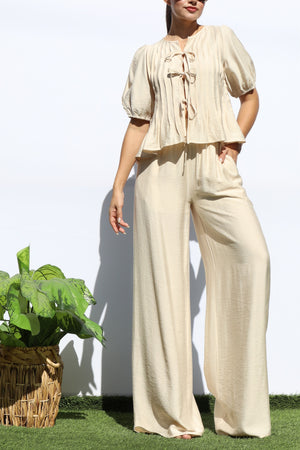 DD7948, RIBBON TIE TOP AND PANTS SET