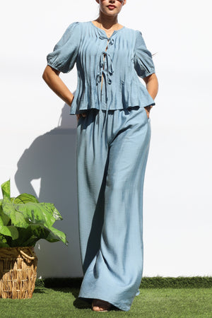 DD7948, RIBBON TIE TOP AND PANTS SET