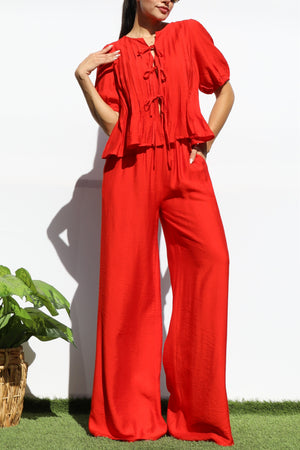 DD7948, RIBBON TIE TOP AND PANTS SET