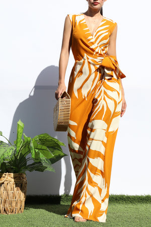 DD8183, LOOSE FIT WRAP FLARE-LEG JUMPSUIT