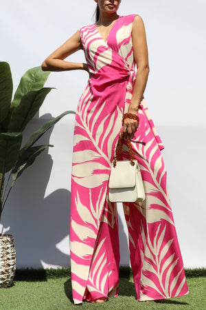 DD8183, LOOSE FIT WRAP FLARE-LEG JUMPSUIT