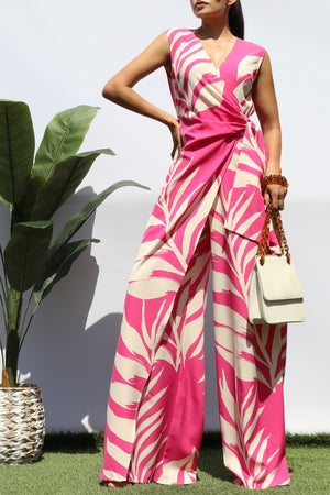 DD8183, LOOSE FIT WRAP FLARE-LEG JUMPSUIT