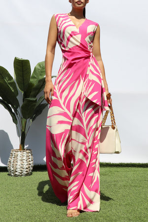 DD8183, LOOSE FIT WRAP FLARE-LEG JUMPSUIT