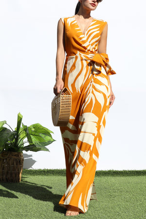 DD8183, LOOSE FIT WRAP FLARE-LEG JUMPSUIT