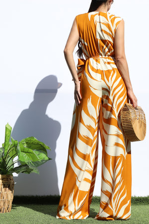 DD8183, LOOSE FIT WRAP FLARE-LEG JUMPSUIT