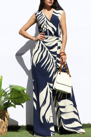 DD8183, LOOSE FIT WRAP FLARE-LEG JUMPSUIT