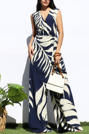 DD8183, LOOSE FIT WRAP FLARE-LEG JUMPSUIT