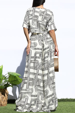DD8146, PRINTED LOOSE FIT TOP AND FLARE-LEG PANTS SET