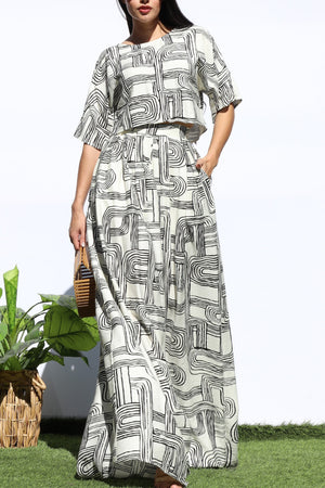 DD8146, PRINTED LOOSE FIT TOP AND FLARE-LEG PANTS SET