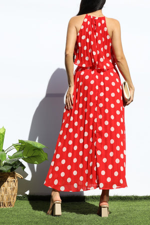 DD7867, PLEATED SLEEVELESS FLARED MIDI DRESS