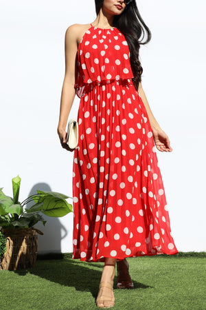 DD7867, PLEATED SLEEVELESS FLARED MIDI DRESS