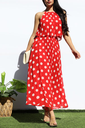 DD7867, PLEATED SLEEVELESS FLARED MIDI DRESS