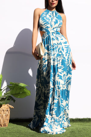 DD8143, FLORAL HALTER NECK MAXI DRESSES