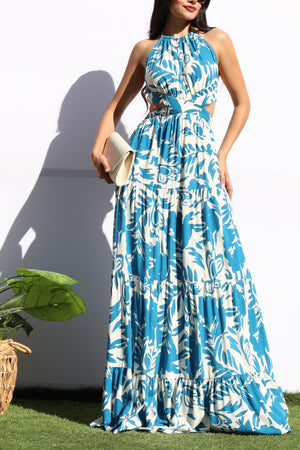 DD8143, FLORAL HALTER NECK MAXI DRESSES