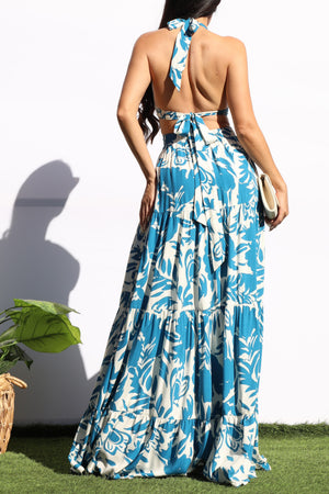 DD8143, FLORAL HALTER NECK MAXI DRESSES