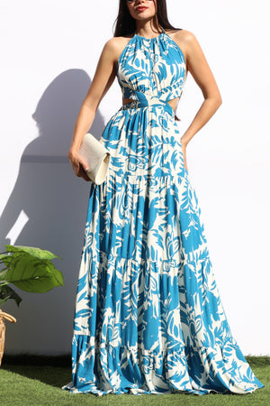 DD8143, FLORAL HALTER NECK MAXI DRESSES