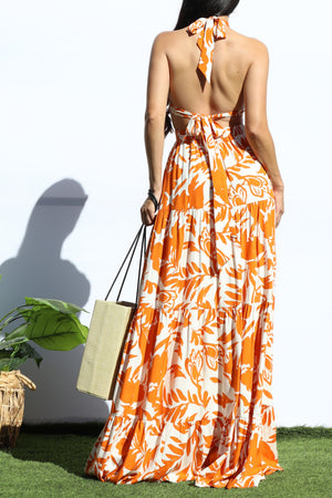 DD8143, FLORAL HALTER NECK MAXI DRESSES