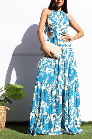 DD8143, FLORAL HALTER NECK MAXI DRESSES