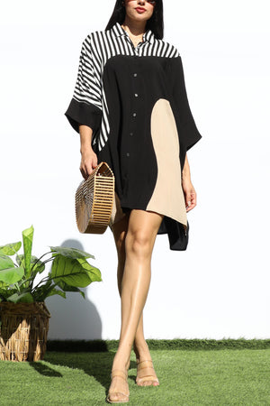 DD8114, MULTI BUTTON DOWN LOOSE FIT SHIRT DRESS