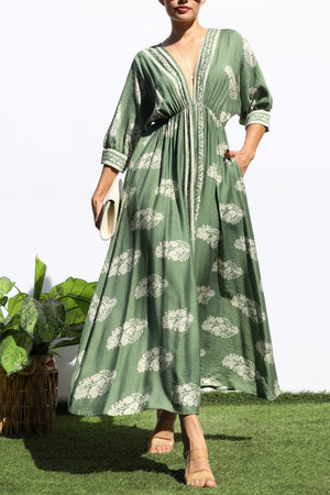 DD6785, BORDER PRINTED WOVEN MIDI DRESS