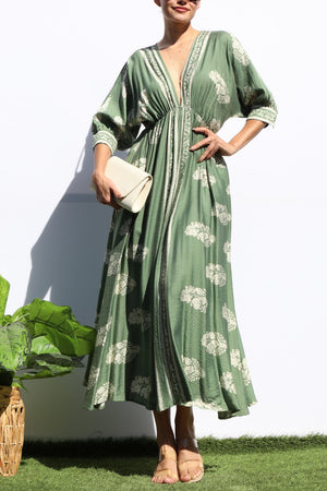 DD6785, BORDER PRINTED WOVEN MIDI DRESS