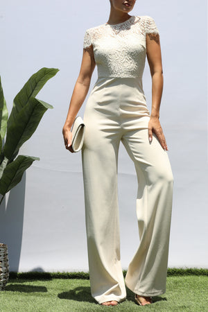 DD7986, LACE TOP SHORT SLEEVE KNIT JUMPSUIT