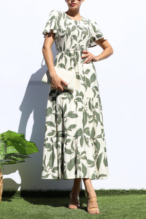DD7912, Smocked Top Tiered Midi Dress
