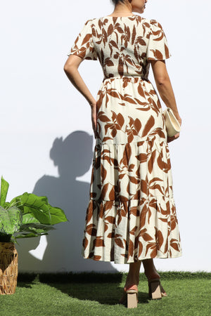 DD7912, Smocked Top Tiered Midi Dress