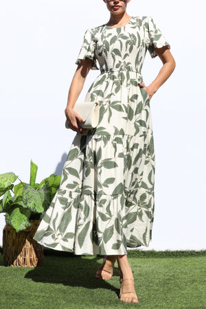 DD7912, Smocked Top Tiered Midi Dress