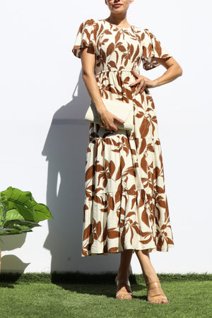 DD7912, Smocked Top Tiered Midi Dress
